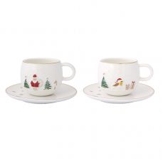 Набор кофейных чашек с блюдцем let it snow santa & bird, 120 мл, 2 шт Easy Life