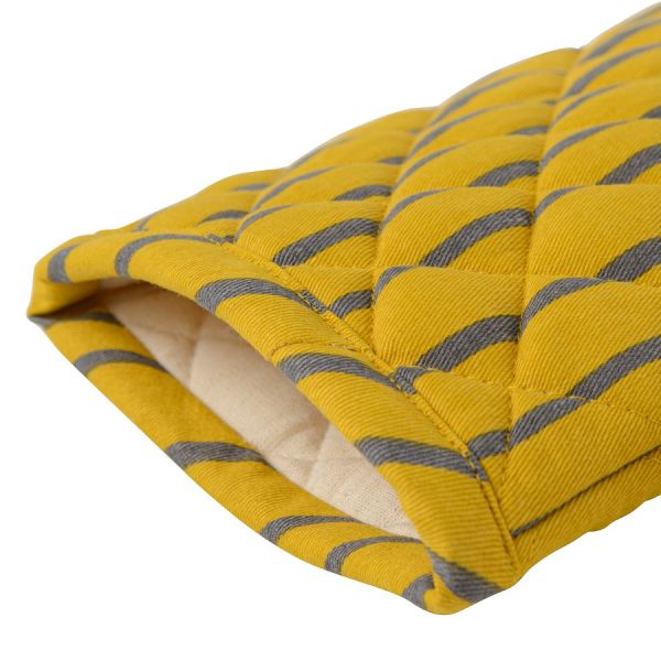 Прихватка-варежка из хлопка горчичного цвета с принтом Полоски из коллекции prairie, 33х17,5 см Tkano