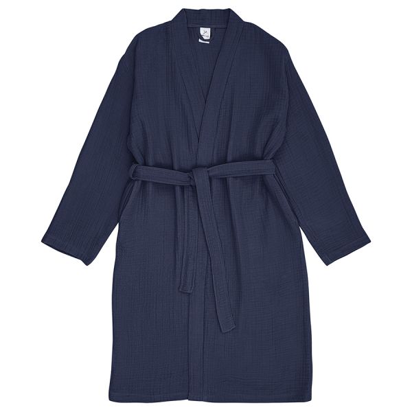 Халат из многослойного муслина темно-синего цвета из коллекции essential, размер s Tkano