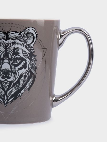 Кружка 500 мл, фарфор, коричнево-серебристая, Медведь, Graphics
