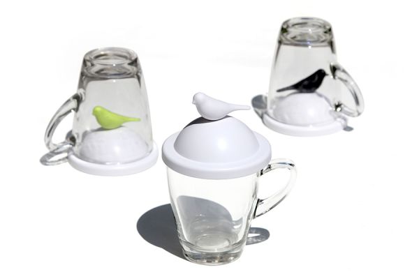 Чашка с крышкой Sparrow белая с зеленым