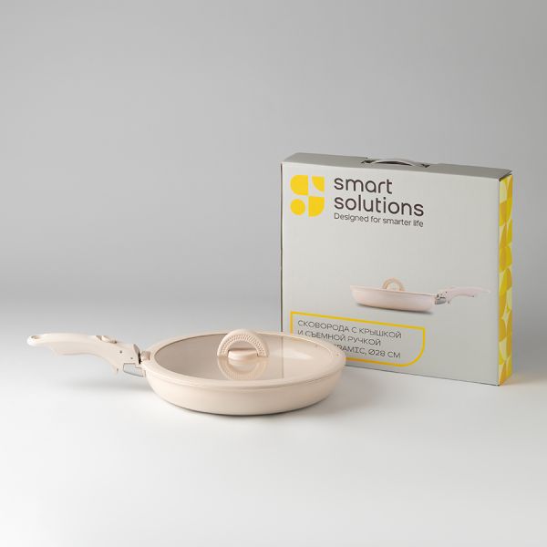 Сковорода с крышкой и съемной ручкой smart ceramic, 28 см, Smart Solutions, SS0000381