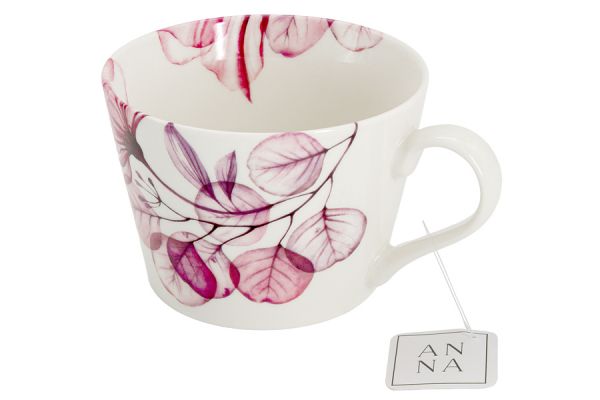 Кружка 480 мл, фарфор, белая, Азалия бордовая, Magic flowers ANNA LAFARG
