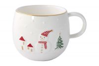 Кружка 400 мл Снеговик, Let It Snow, фарфор, белая, с золотым кантом Easy Life