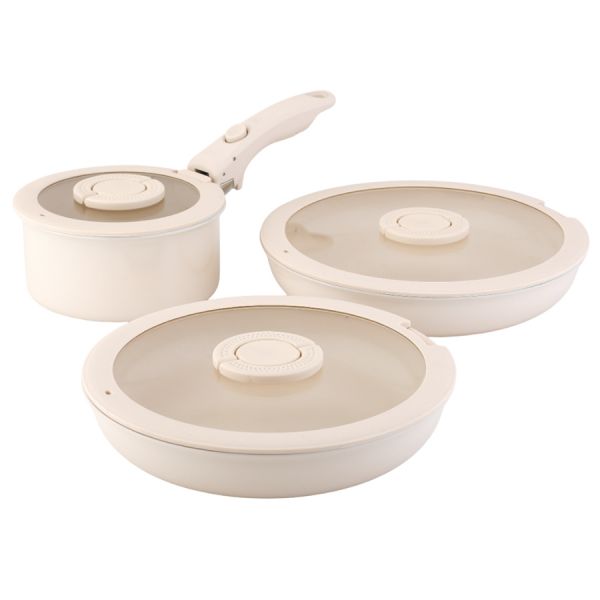Набор посуды для приготовления со съемной ручкой smart ceramic, 7 предметов, цвета топленого молока Smart Solutions
