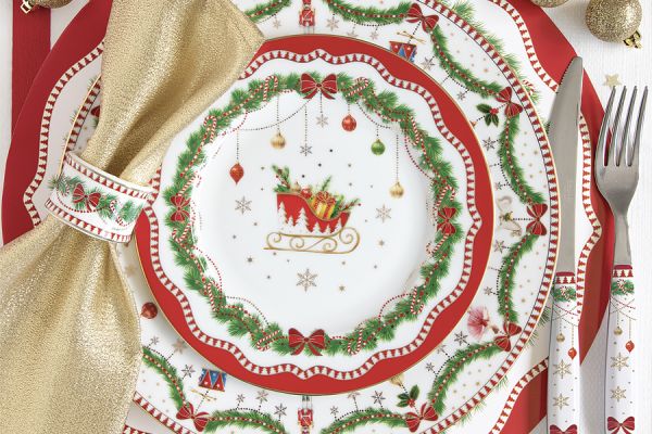 Тарелка обеденная 26.5 см Новогодняя гирлянда, Magie de Noel, фарфор, белая Easy Life