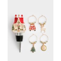 Пробка для винной бутылки с подвесками, 5 предметов, металл/бусины, Домик в снегу, New year ANNA LAFARG