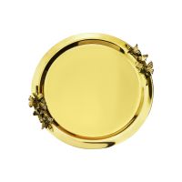 Поднос декоративный круглый с накладками 'Бабочки' латунный Кольчугинский мельхиор