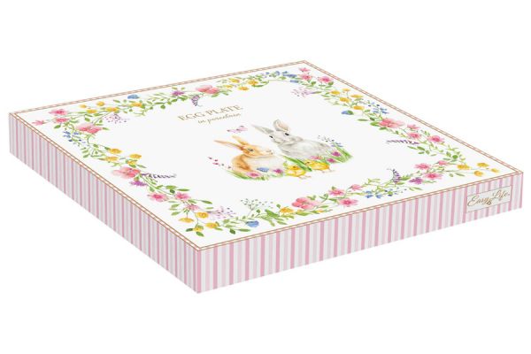 Блюдо для яиц 21 см, 6 отделов, фарфор, белое, Кролики и цветы, Happy Easter Easy Life
