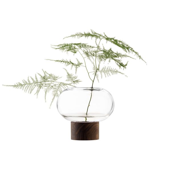 Ваза oblate, 13,5 см, прозрачная/орех LSA International