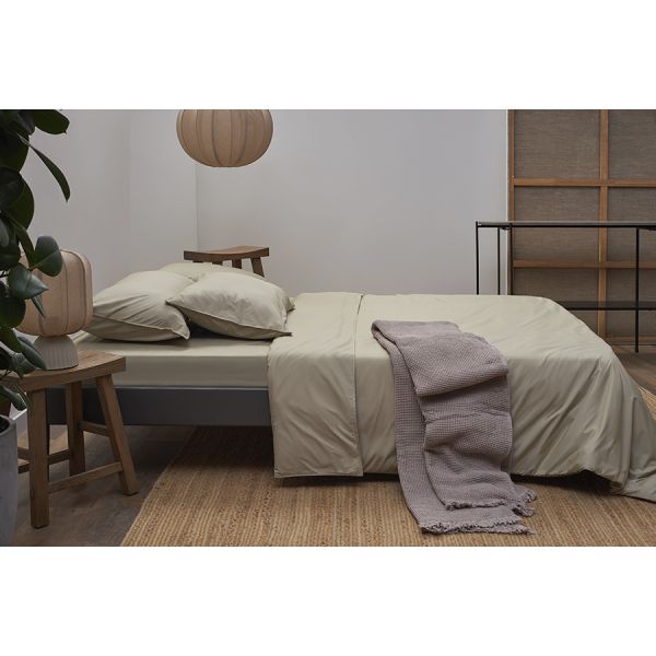 Комплект постельного белья из стираного перкаля бежево-серого цвета из коллекции essential, 150х200 см Tkano