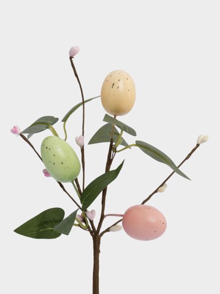 Ветка декоративная, 20 см, пенопласт/бумага, Ветка с цветными яйцами, Interior Easter
