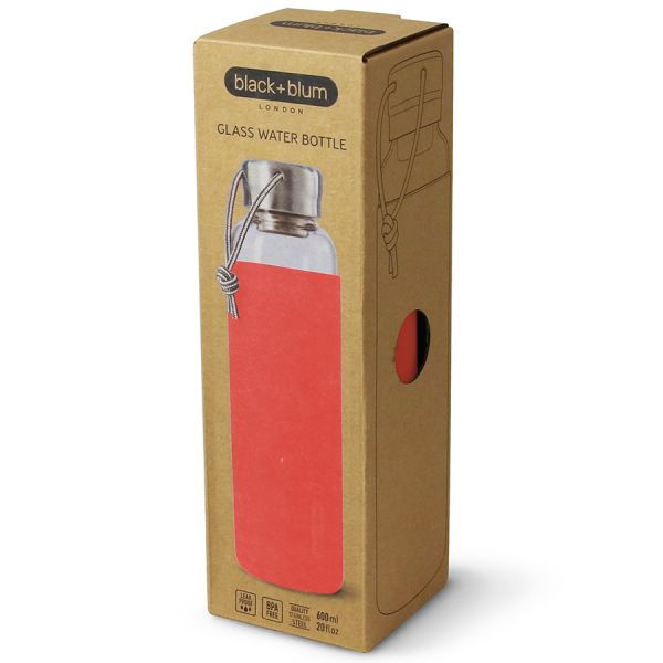 Бутылка для воды стеклянная 600 мл коралловая