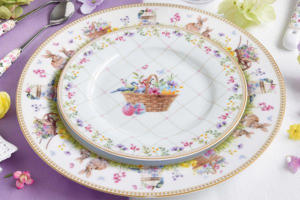 Тарелка обеденная 26.5 см, фарфор, белая, Кролики и цыплята, Spring Bloom Easy Life