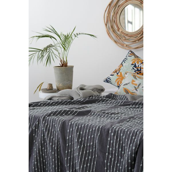 Покрывало из хлопка серого цвета с декоративной строчкой из коллекции Ethnic 180х250 см