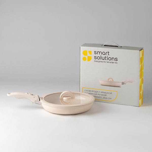 Сковорода с крышкой и съемной ручкой smart ceramic, 26 см, Smart Solutions, SS0000380