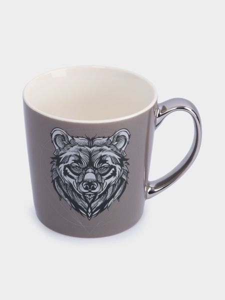 Кружка 500 мл, фарфор, коричнево-серебристая, Медведь, Graphics
