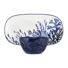 Набор, 2 предмета, блюдо/салатник, керамика, белое/синий, Синие кораллы, Blue Coral Maxwell & Williams