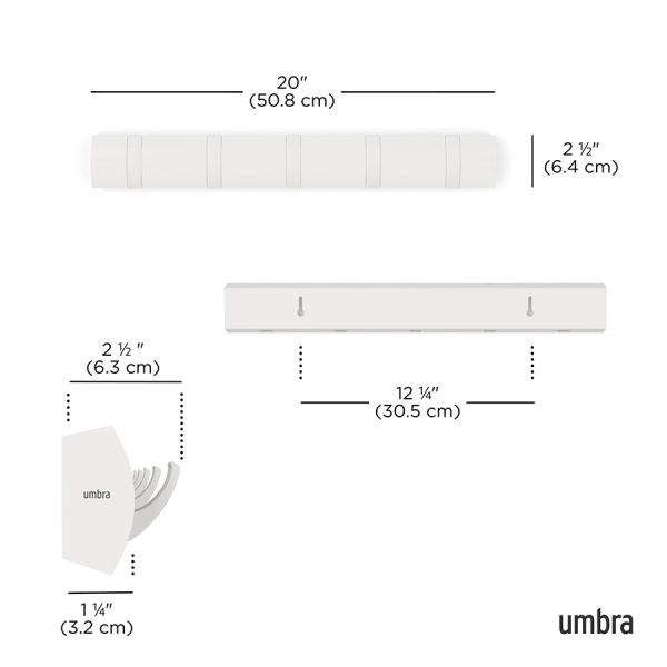 Вешалка настенная flip, 50.8 см, белая/белая, 5 крючков Umbra