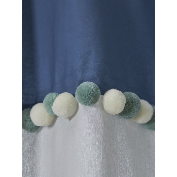 Штора из хлопка с помпонами серо-синего цвета из коллекции essential, 150х290 см Tkano