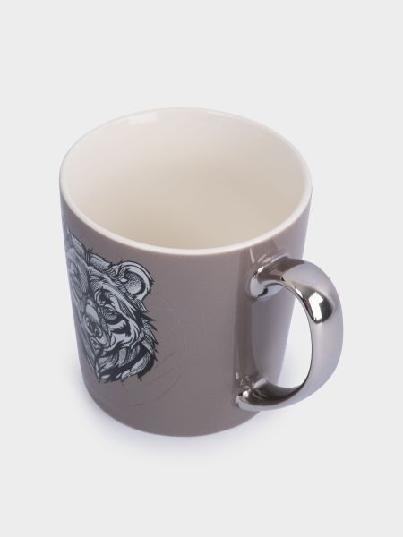 Кружка 500 мл, фарфор, коричнево-серебристая, Медведь, Graphics

