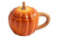 Кружка 450 мл, с крышкой, керамика, оранжево-зеленая, Тыква, Bright pumpkin ANNA LAFARG
