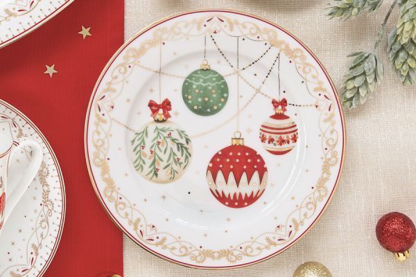 Тарелка закусочная 19 см Новогодние шары, Christmas Eve, фарфор, белая Easy Life