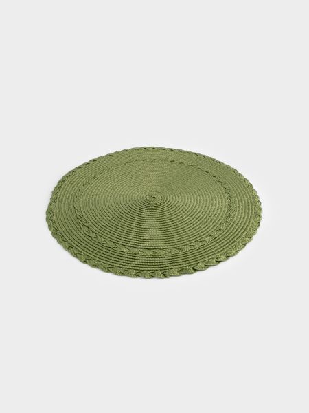 Салфетка под приборы 38 см, полипропилен, круглая, зеленая, Косы, Matera