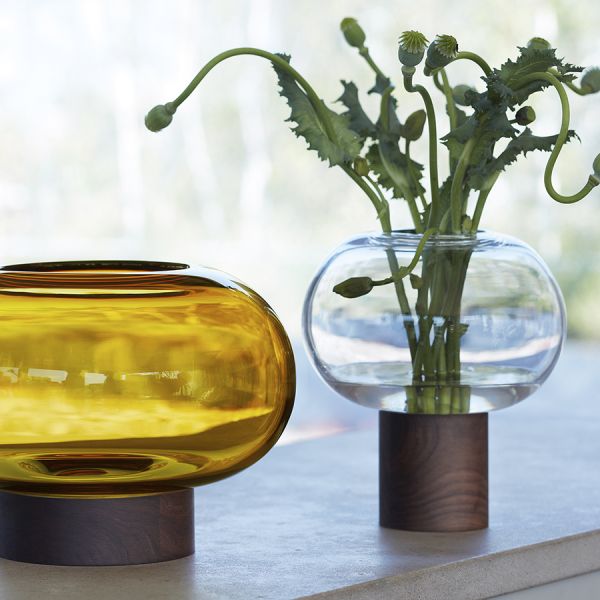 Ваза oblate, 21,5 см, прозрачная/орех LSA International