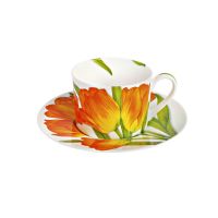Чашка с блюдцем чайная Flower 230 мл, цвет: оранжевый, FREEDOM TAITU