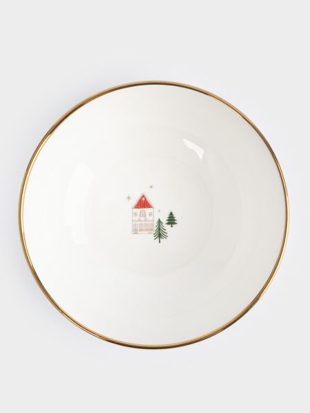 Пиала 14x7 см, фарфор, бело-золотистая, Домики и ели, Townlet ANNA LAFARG