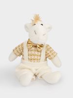 Игрушка 23 см, мягкая, полиэстер, бело-золотистая, Конь в комбинезоне, New year