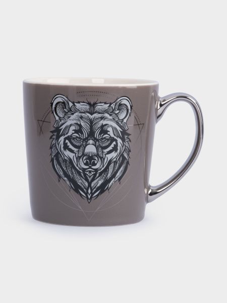 Кружка 500 мл, фарфор, коричнево-серебристая, Медведь, Graphics
