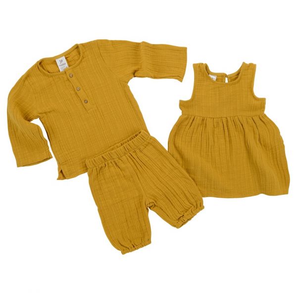 Шорты из хлопкового муслина горчичного цвета из коллекции essential 24-36m