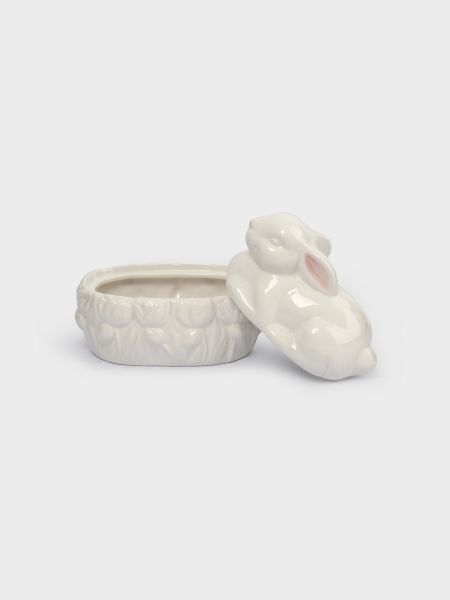 Емкость для хранения 18х15 см, 740 мл, керамика, молочно-золотистая, Кролик в цветах, White Rabbit
