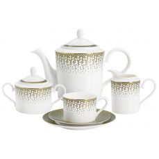 Сервиз чайный на 6 персон Virtus, 21 предмет, костяной фарфор, бело-зеленый, с золотистым кантом, матовый, Anna Lafarg Emily
