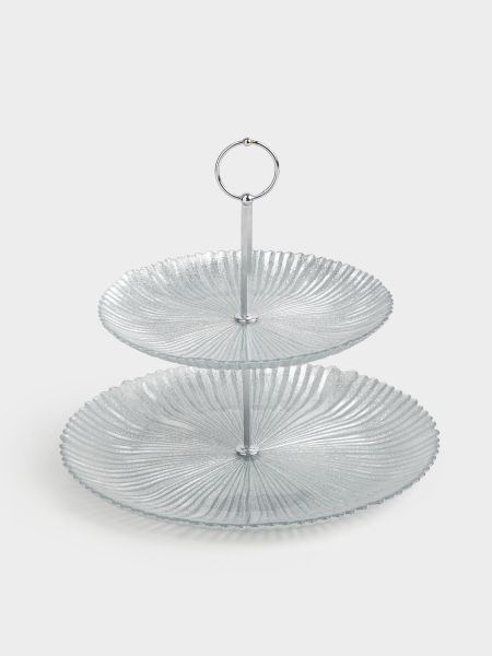 Подставка для пирожных 2-х ярусная, 21х28/26 см, стекло/металл, серебристая, Avila Anna Lafarg