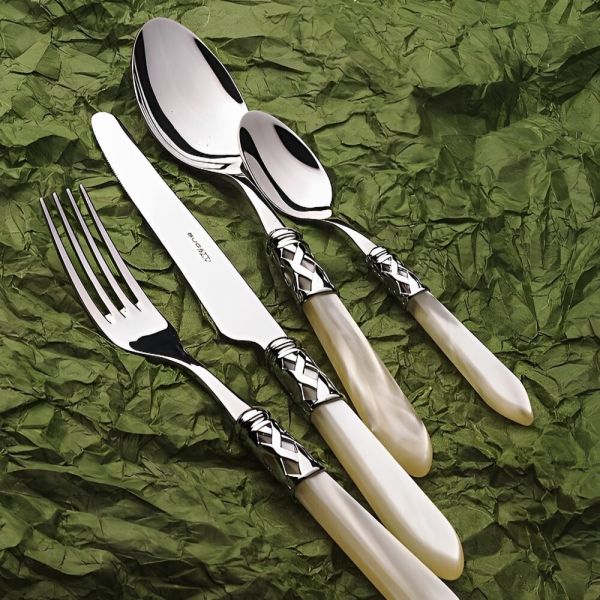 Нож столовый 24 см, нерж. сталь, хромиров. металл. кольцо, ручка - акрил, цвет ручки ivory, Aladdin (в защитном пакете)     (1) (1)     ALCAM-04203-SS