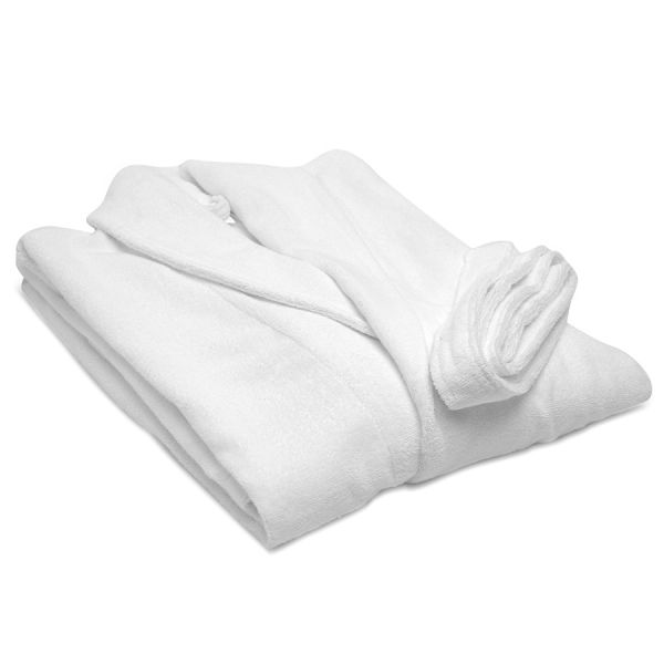 Халат махровый из чесаного хлопка белого цвета из коллекции essential, размер m Tkano