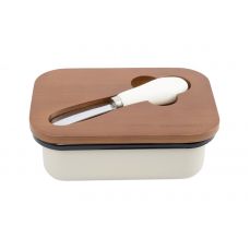 Масленка 16х11 см, с ножом, металл/дерево, прямоугольная, бежевая, Retro ANNA LAFARG