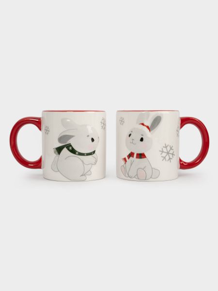 Кружка детская 360 мл, 2 шт, керамика, молочно-красная, Зайчики в шарфах, New year ANNA LAFARG
