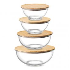 Набор из 4-х стеклянных мисок eco store с крышками из бамбука Smart Solutions