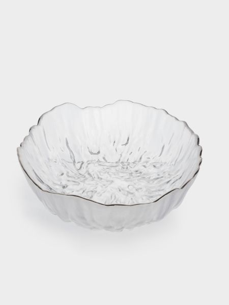 Салатник 20 см, 1,2 л, стекло, с серебристым кантом, мятая фактура, Piano Anna Lafarg