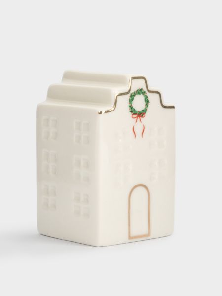 Емкость для соли или перца 8 см, фарфор Р, бело-золотистая, Дом  с венком, Townlet ANNA LAFARG
