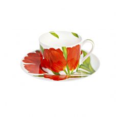 Чашка с блюдцем чайная Flower 230 мл, цвет: красный, FREEDOM TAITU