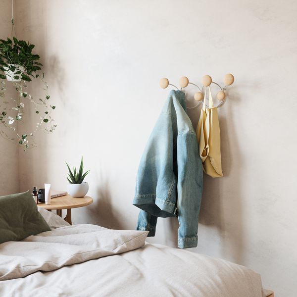 Вешалка для одежды настенная dotsy, белая/натуральное дерево Umbra