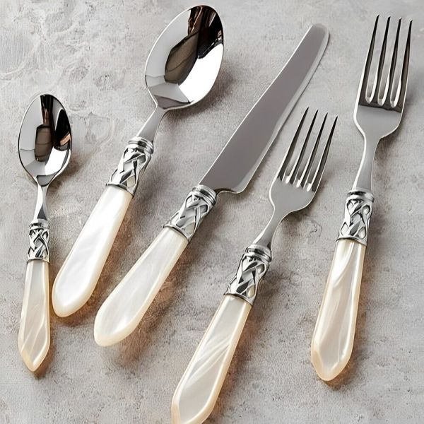 Нож столовый 24 см, нерж. сталь, хромиров. металл. кольцо, ручка - акрил, цвет ручки ivory, Aladdin (в защитном пакете)     (1) (1)     ALCAM-04203-SS