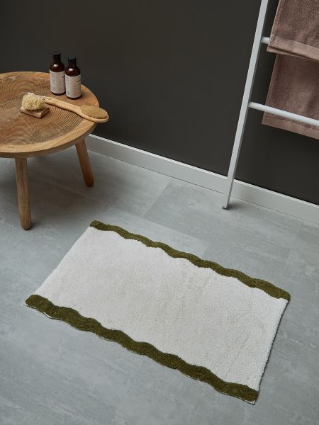 Коврик для ванной с кантом оливкового цвета из коллекции trendy ruffles, 50x80 см Tkano