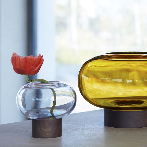 Ваза oblate, 13,5 см, прозрачная/орех LSA International