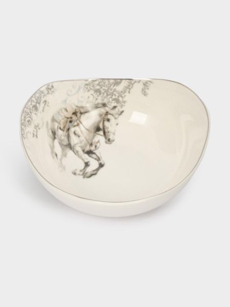 Пиала 14х5 см, фарфор, белая, с серебристым кантом, Конь, White horse Anna Lafarg
